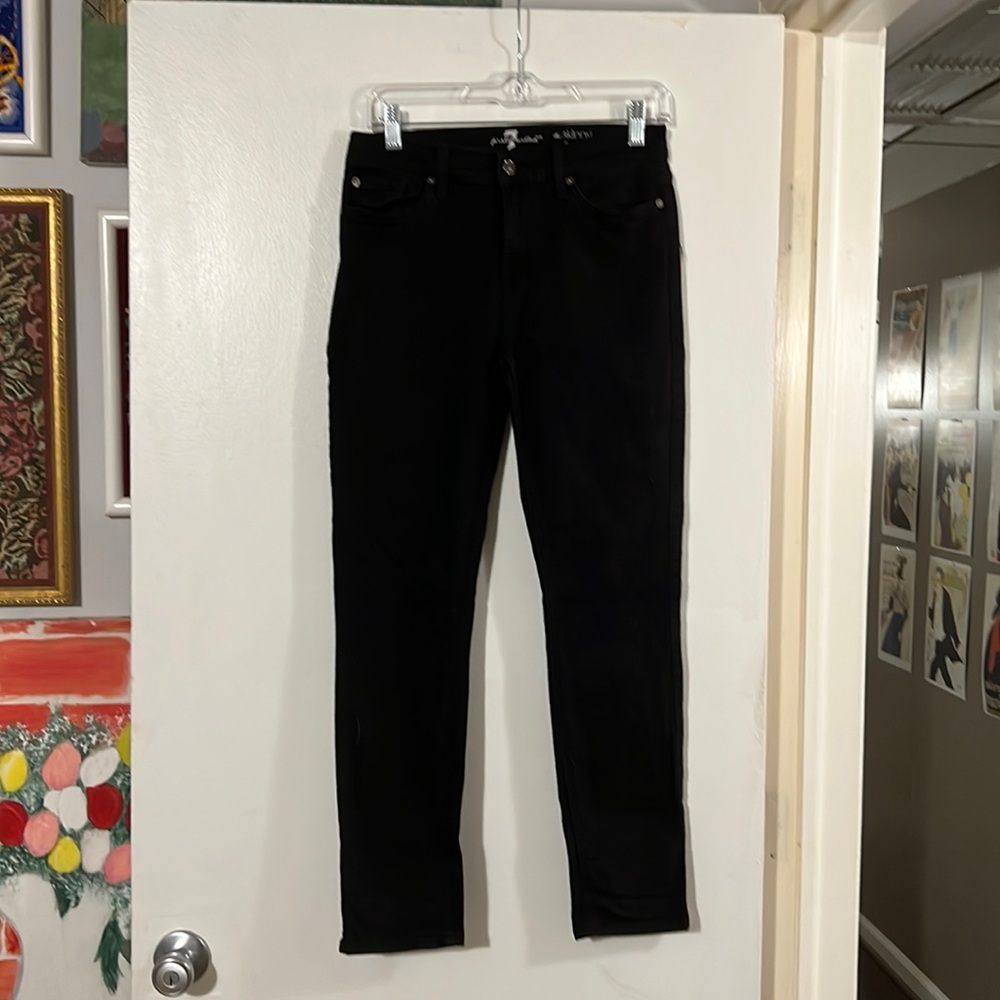 7 for all mankind black skinny crop & roll jeans.